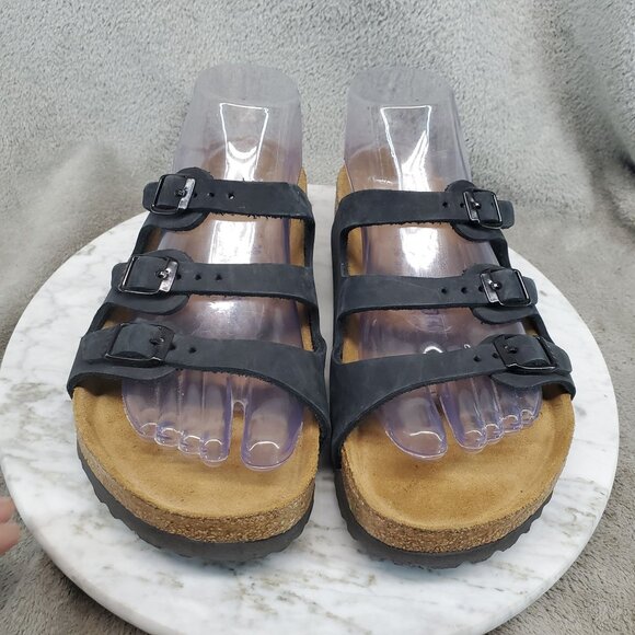 Birkenstock Shoes Womens EU 38 US 7-7.5 Black Leather Florida Sandals - Picture 4 of 10